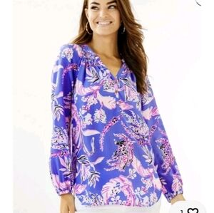 Lilly Pulitzer Elsa Silk Top, Iris Blue Wild Within, Size S